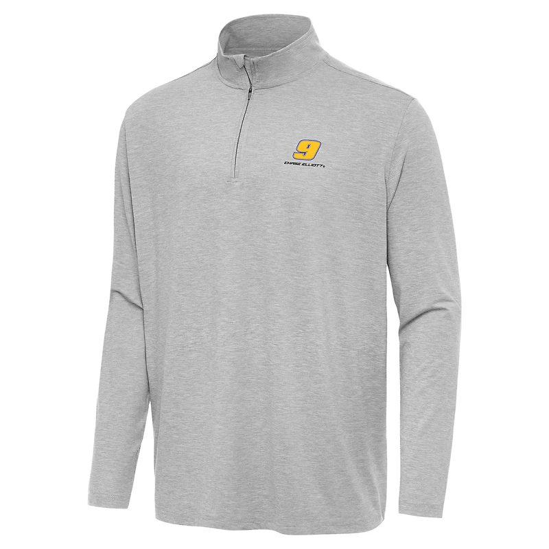 Men's Antigua Heather Gray Chase Elliott Hunk Quarter-Zip Top