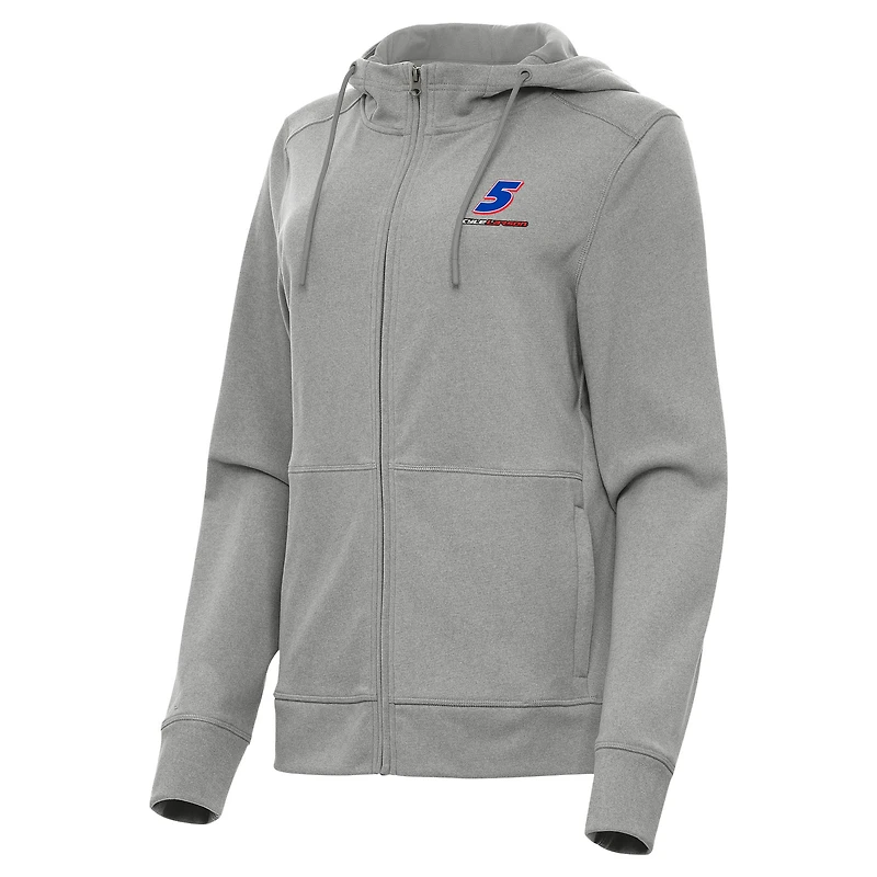Women's Antigua Heather Gray Kyle Larson Seeker Full-Zip Hoodie