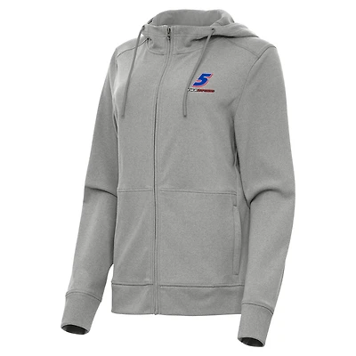 Women's Antigua  Heather Gray Kyle Larson Seeker Full-Zip Hoodie