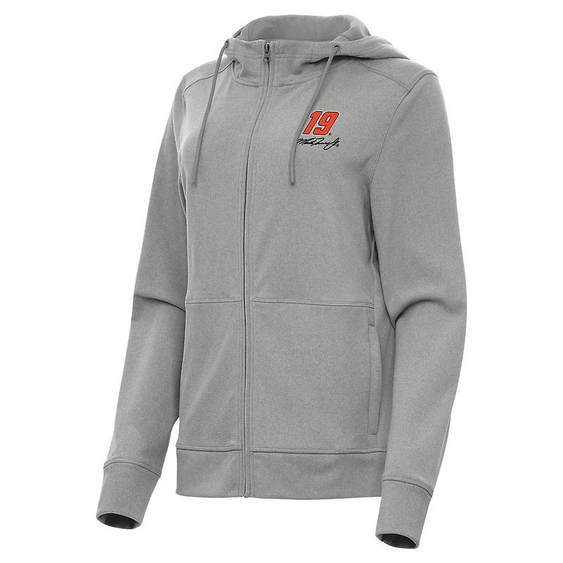 Women's Antigua  Heather Gray Martin Truex Jr Seeker Full-Zip Hoodie