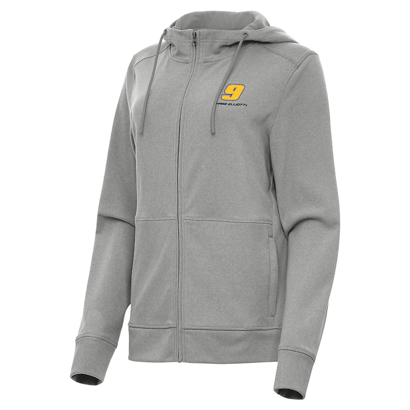 Women's Antigua  Heather Gray Chase Elliott Seeker Full-Zip Hoodie