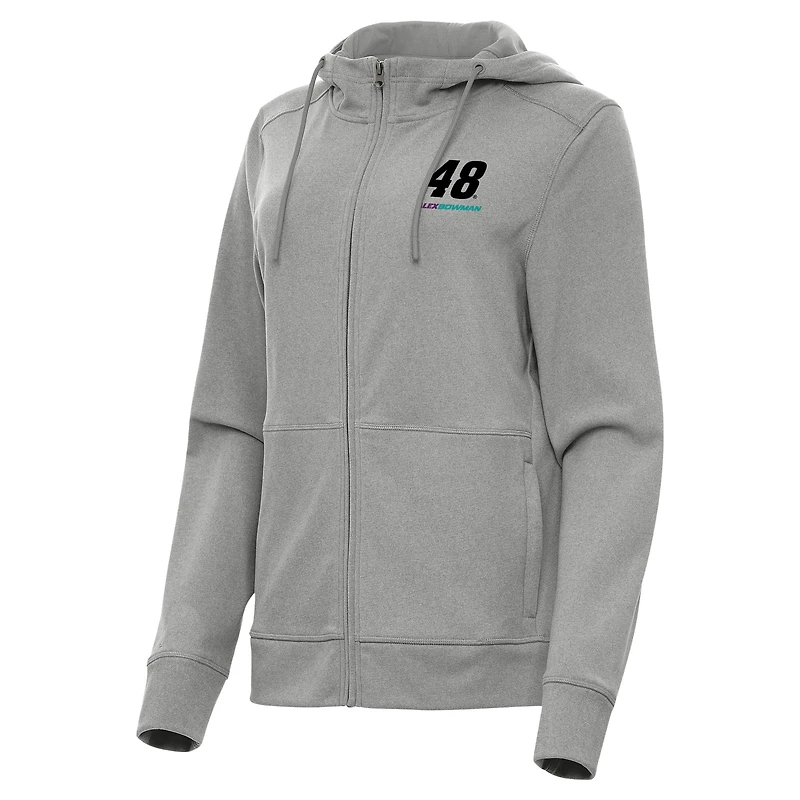 Women's Antigua  Heather Gray Alex Bowman Seeker Full-Zip Hoodie Jacket