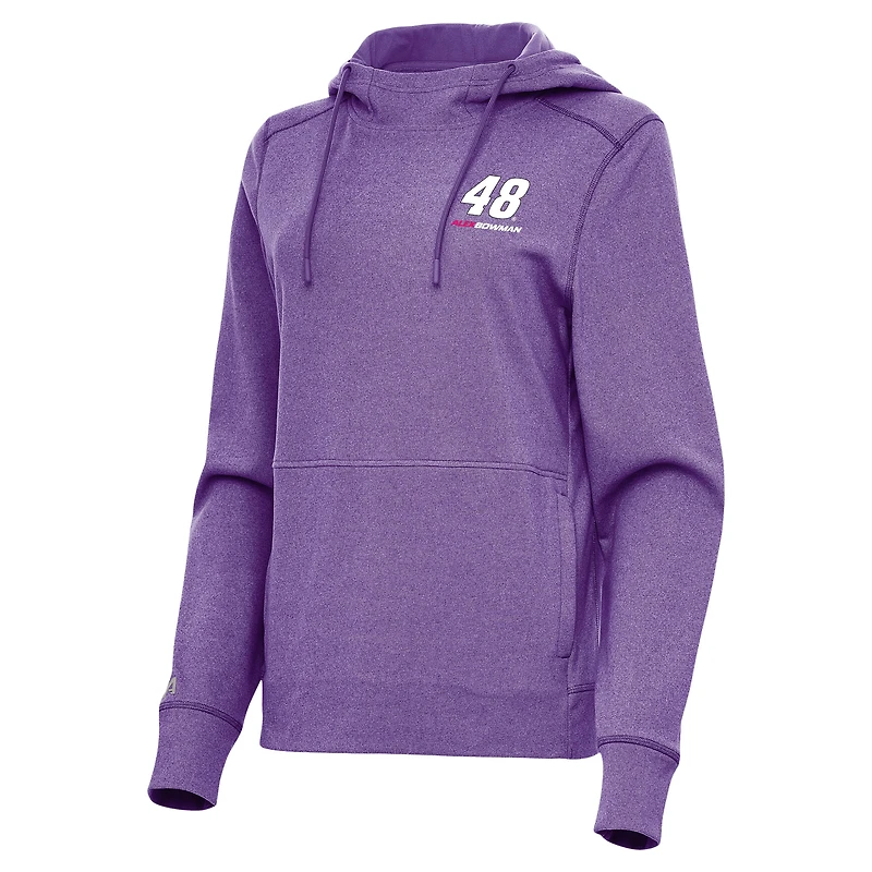 Women's Antigua Heather Purple Alex Bowman Justice Pullover Hoodie