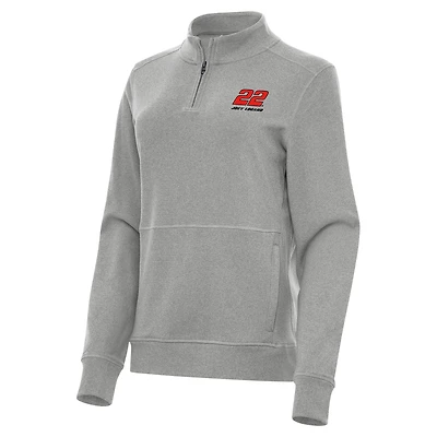 Women's Antigua  Heather Gray Joey Logano Crush Quarter-Zip Sweatshirt