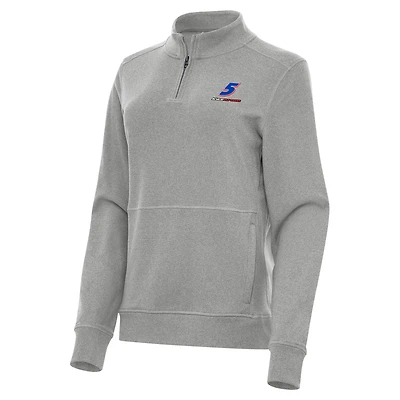 Women's Antigua  Heather Gray Kyle Larson Crush Quarter-Zip Sweatshirt
