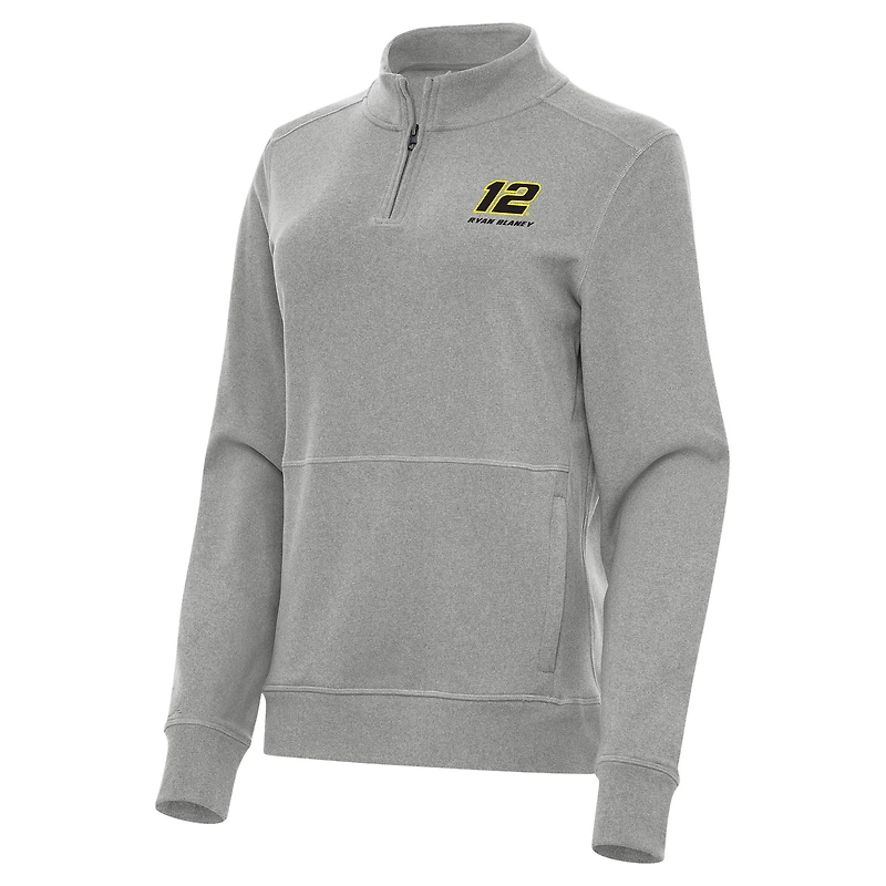 Women's Antigua  Heather Gray Ryan Blaney Crush Quarter-Zip Sweatshirt