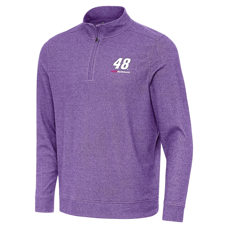 Men's Antigua Heather Purple Alex Bowman Subtle Quarter-Zip Pullover Top