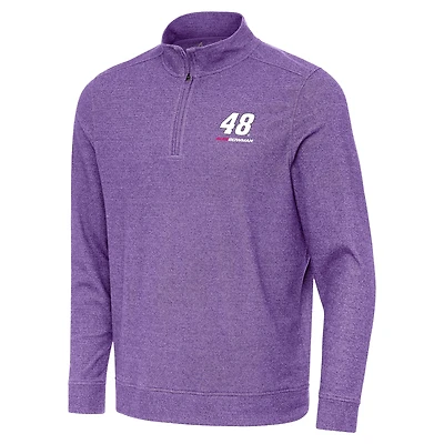 Men's Antigua Heather Purple Alex Bowman Subtle Quarter-Zip Pullover Top