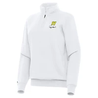 Women's Antigua  White Denny Hamlin Victory Quarter-Zip Sweatshirt