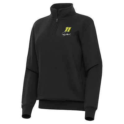 Women's Antigua  Black Denny Hamlin Victory Quarter-Zip Sweatshirt