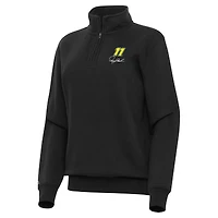 Women's Antigua  Black Denny Hamlin Victory Quarter-Zip Sweatshirt