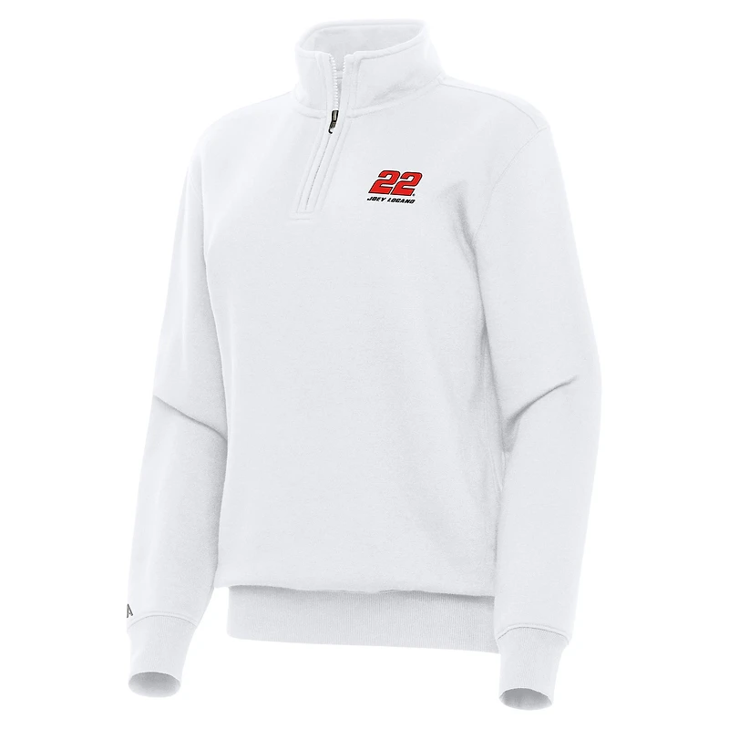 Women's Antigua White Joey Logano Victory Quarter-Zip Sweatshirt