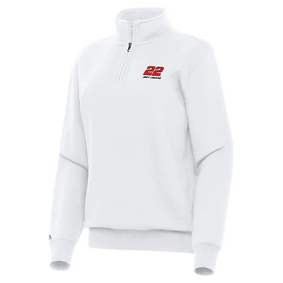 Women's Antigua White Joey Logano Victory Quarter-Zip Sweatshirt