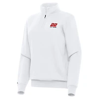 Women's Antigua  White Joey Logano Victory Quarter-Zip Sweatshirt