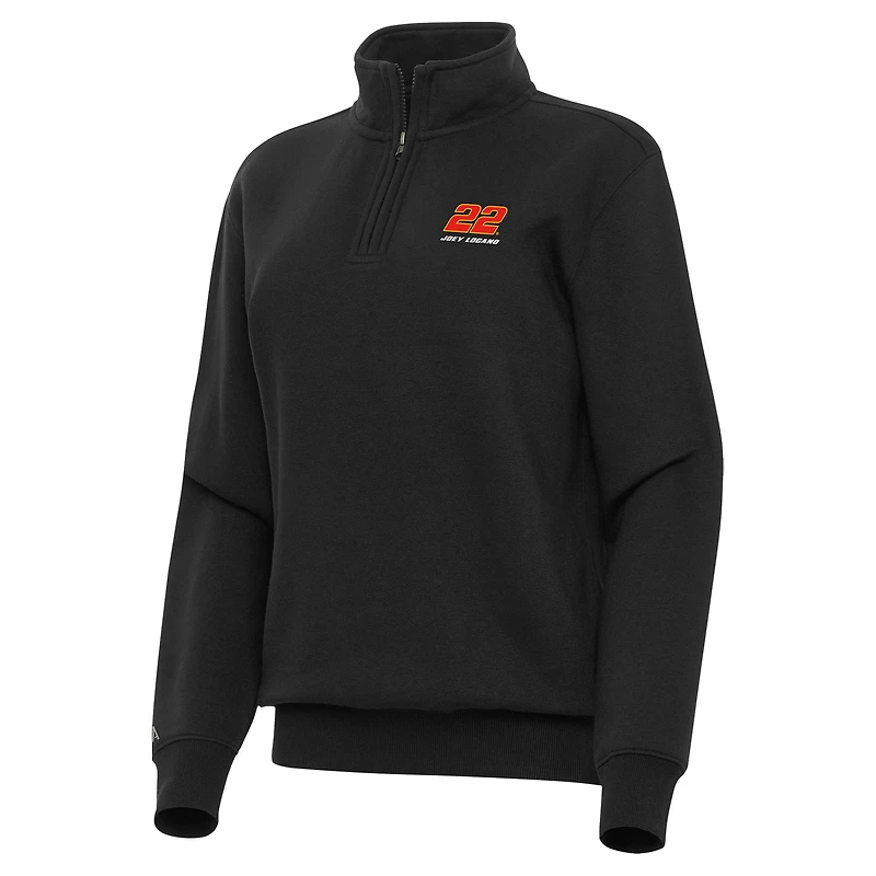 Women's Antigua  Black Joey Logano Victory Quarter-Zip Sweatshirt