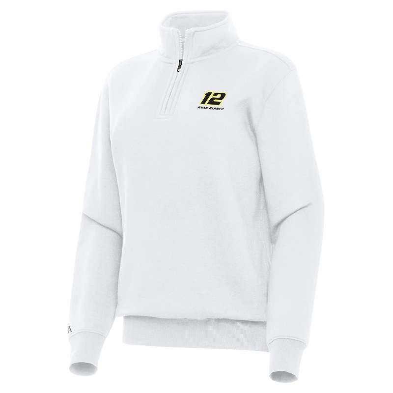 Women's Antigua White Ryan Blaney Victory Quarter-Zip Sweatshirt