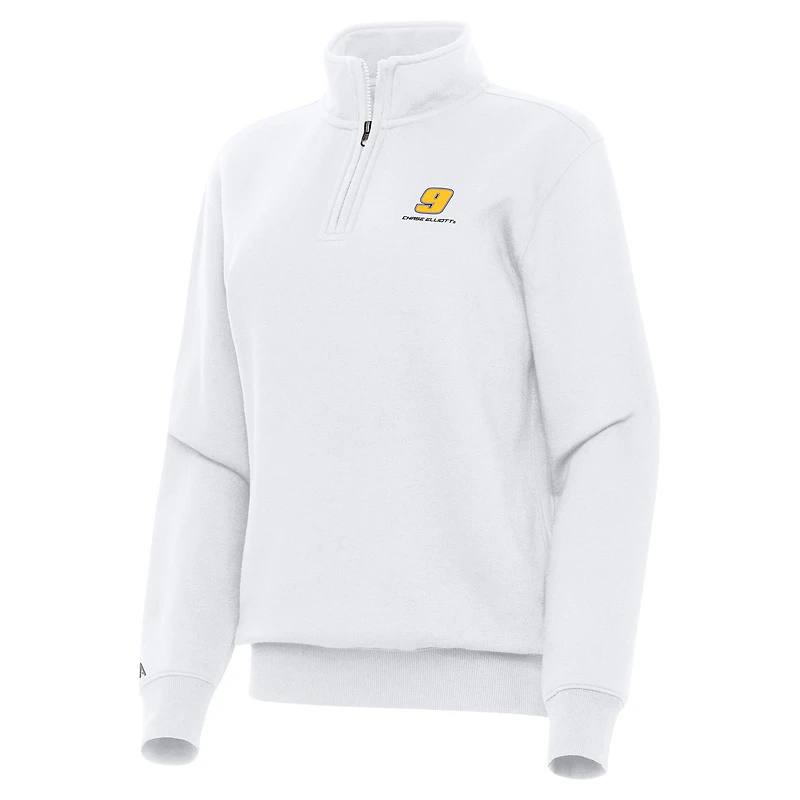 Women's Antigua White Chase Elliott Victory Quarter-Zip Sweatshirt