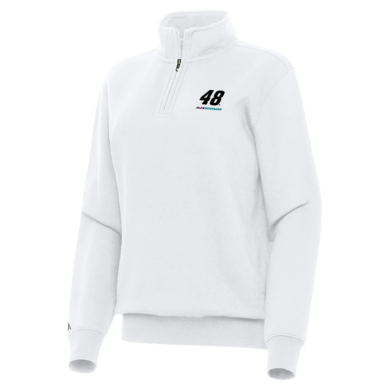 Women's Antigua White Alex Bowman Victory Quarter-Zip Sweatshirt
