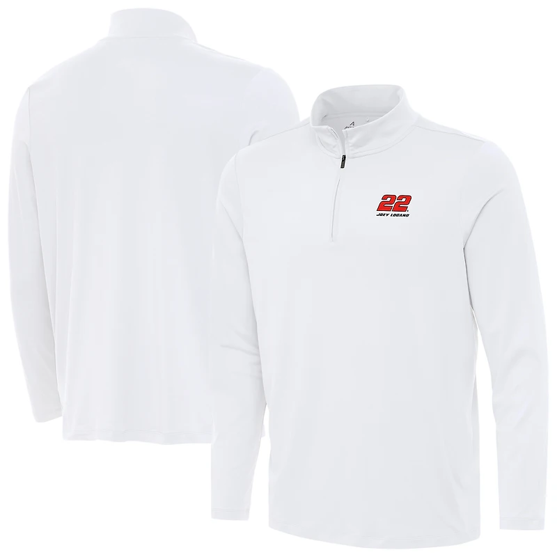 Men's Antigua White Joey Logano Reprocess Quarter-Zip Top