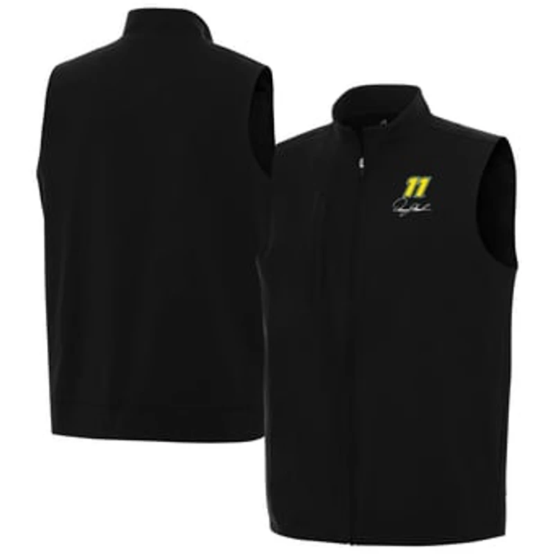 Men's Antigua Black Denny Hamlin Regard Full-Zip Vest
