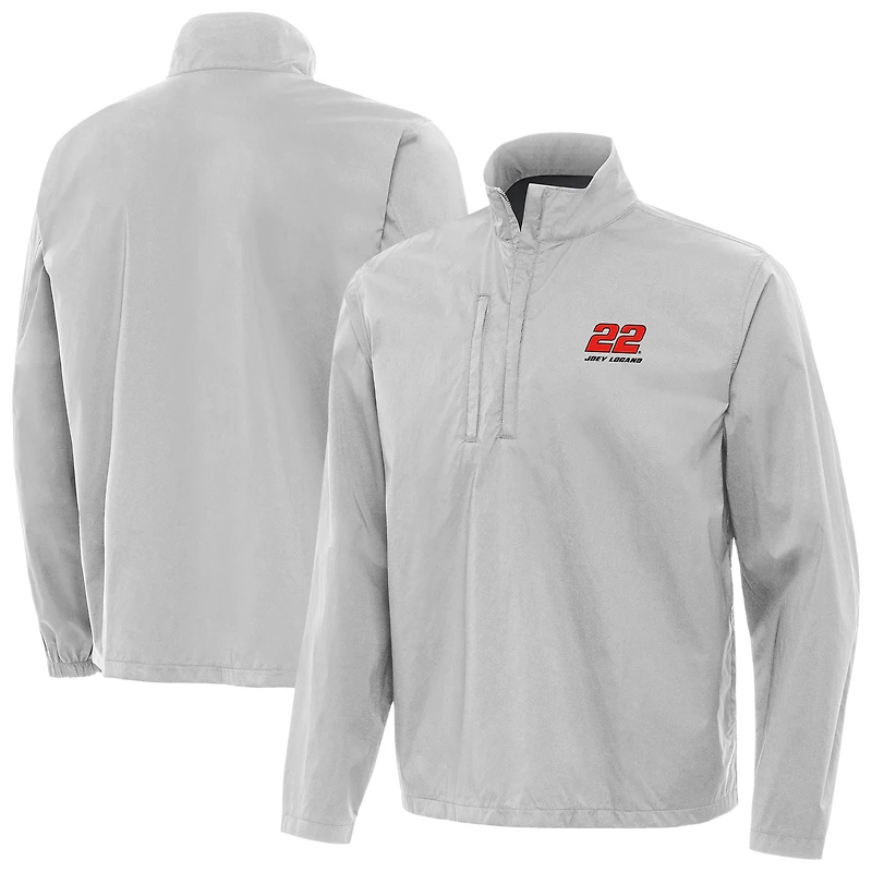 Men's Antigua Heather Gray Joey Logano Brisk Quarter-Zip Pullover Jacket