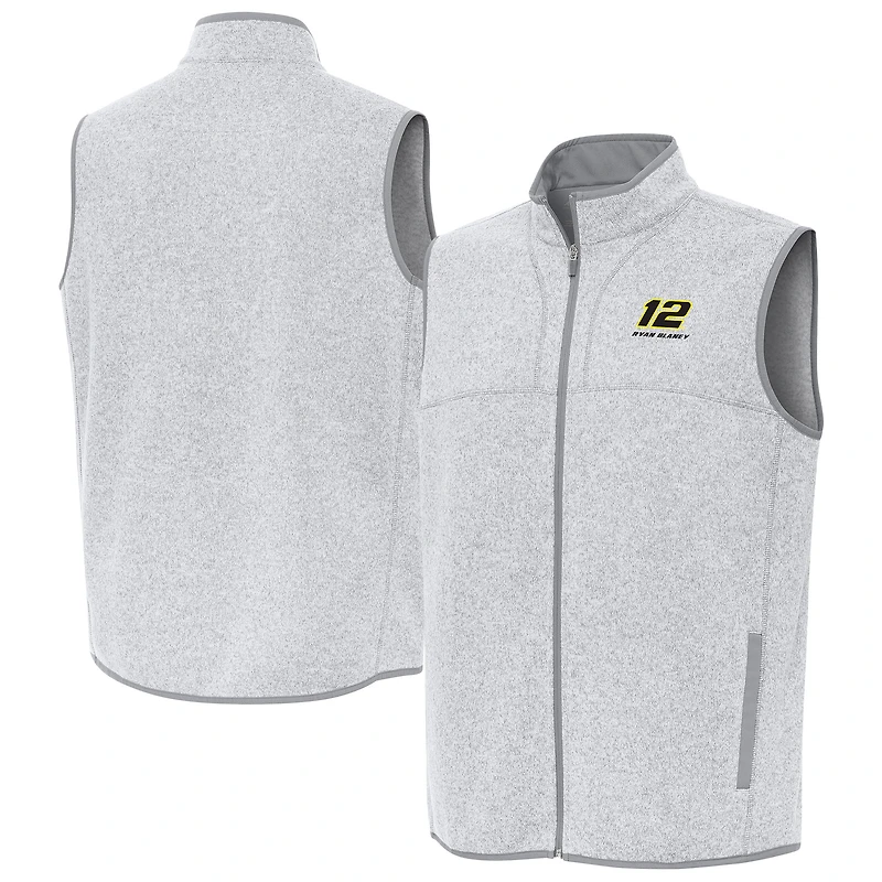 Men's Antigua Heather Gray Ryan Blaney Fortune Full-Zip Vest