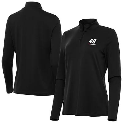 Women's Antigua Black Alex Bowman Reprocess Quarter-Zip Pullover Top