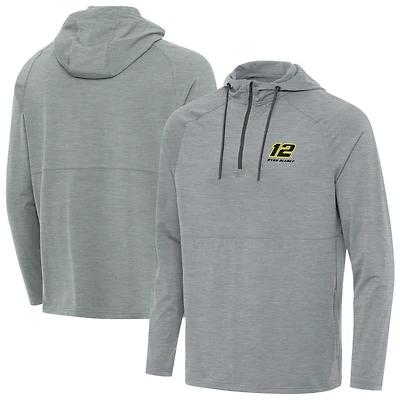 Men's Antigua Heather Gray Ryan Blaney Spikes Quarter-Zip Pullover Hoodie