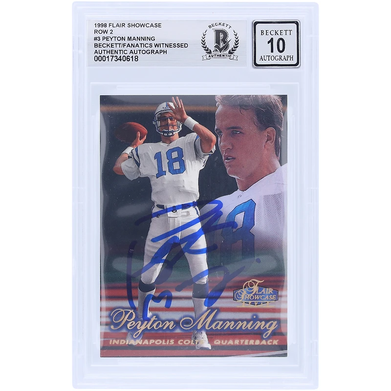 Peyton Manning Indianapolis Colts Autographed 1998 Flair Showcase Row 2 #223 Beckett Fanatics Witnessed Authenticated 10 Rookie Card