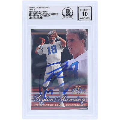 Peyton Manning Indianapolis Colts Autographed 1998 Flair Showcase Row 2 #223 Beckett Fanatics Witnessed Authenticated 10 Rookie Card