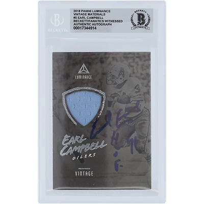 Earl Campbell Houston Oilers Autographed 2018 Panini Luminance Vintage Materials Relic #5 Beckett Fanatics Witnessed Authenticated 10 Card with "HOF 91" Inscription