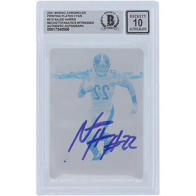 Najee Harris Pittsburgh Steelers Autographed 2021 Panini Mosaic Cyan Printing Plate #313 #1/1 Beckett Fanatics Witnessed Authenticated 10 Rookie Card