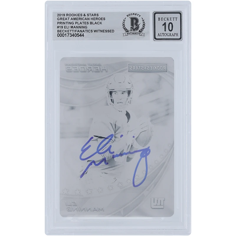 Eli Manning New York Giants Autographed 2019 Panini Rookies & Stars Black Printing Plate #GAH-EM #1/1 Beckett Fanatics Witnessed Authenticated 10 Card