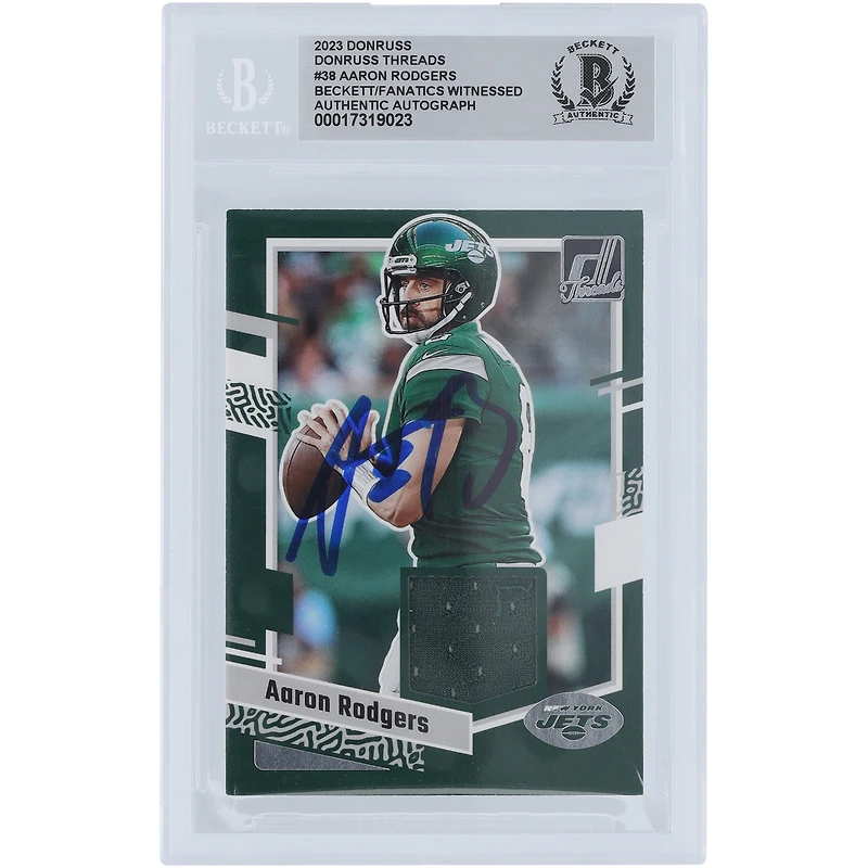 Aaron Rodgers New York Jets Autographed 2023 Panini Donruss Threads Relic #DTH-AROD Beckett Fanatics Witnessed Authenticated Card