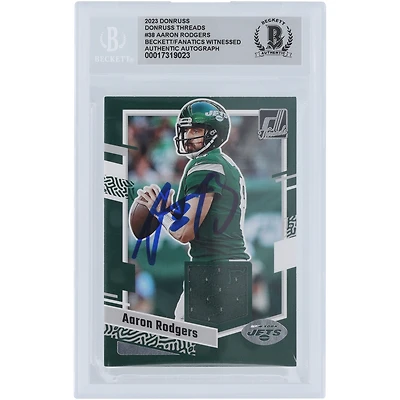 Aaron Rodgers New York Jets Autographed 2023 Panini Donruss Threads Relic #DTH-AROD Beckett Fanatics Witnessed Authenticated Card