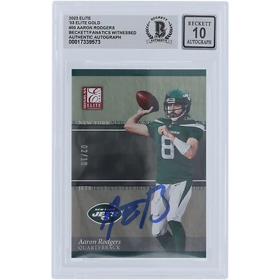 Aaron Rodgers New York Jets Autographed 2023 Panini Donruss Elite '03 Elite Gold #50 #/10 Beckett Fanatics Witnessed Authenticated 10 Card