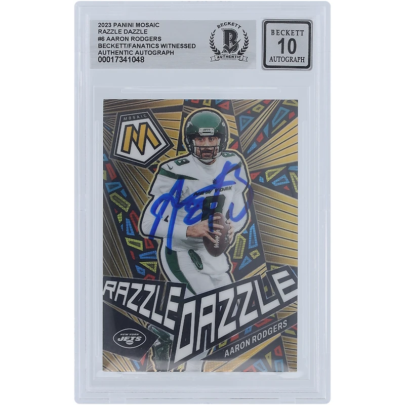 Aaron Rodgers New York Jets Autographed 2023 Panini Mosaic Razzle Dazzle #RD-6 Beckett Fanatics Witnessed Authenticated Card