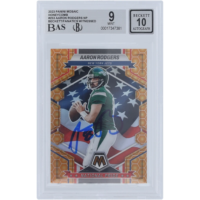 Aaron Rodgers New York Jets Autographed 2023 Panini Mosaic National Pride Honeycomb #253 Beckett Fanatics Witnessed Authenticated 9/10 Card