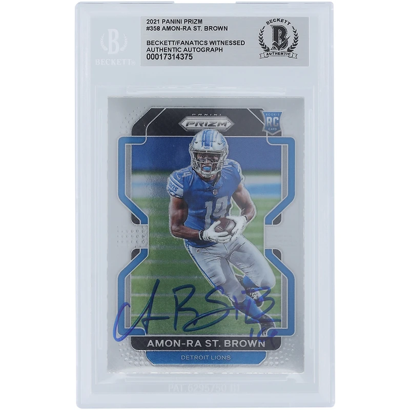 Amon-Ra St. Brown Detroit Lions Autographed 2021 Panini Prizm #358 Beckett Fanatics Witnessed Authenticated Rookie Card