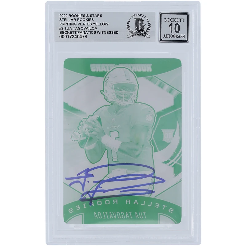 Tua Tagovailoa Miami Dolphins Autographed 2020 Panini Rookies & Stars Stellar Rookies Yellow Printing Plate #SR-2 #1/1 Beckett Fanatics Witnessed Authenticated 10 Rookie Card