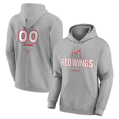 Men's Gray Detroit Red Wings Personalized Name & Number Midfielder Pullover Hoodie