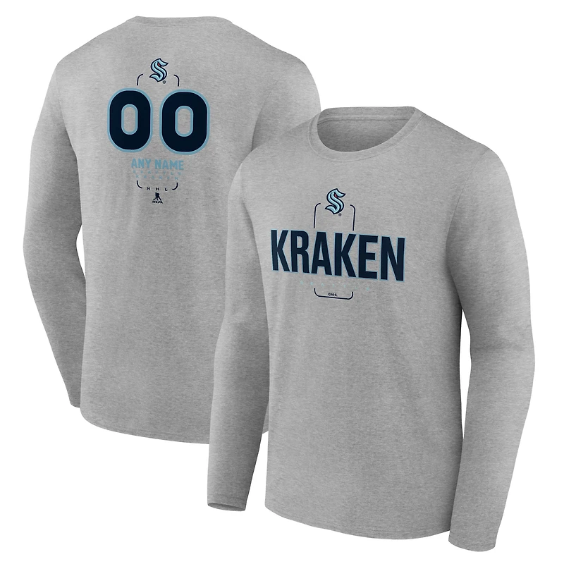 Men's Gray Seattle Kraken Personalized Name & Number Midfielder Long Sleeve T-Shirt