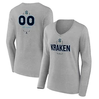 Women's Gray Seattle Kraken Personalized Name & Number Midfielder Long Sleeve V-Neck T-Shirt