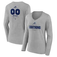 Women's Gray Tampa Bay Lightning Personalized Name & Number Midfielder Long Sleeve V-Neck T-Shirt