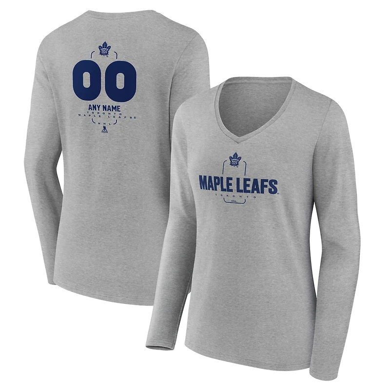 Women's Gray Toronto Maple Leafs Personalized Name & Number Midfielder Long Sleeve V-Neck T-Shirt