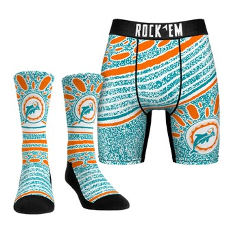 Unisex Rock Em Socks Miami Dolphins Throwback Splash Underwear and Crew Socks Combo Pack