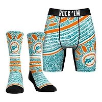 Unisex Rock Em Socks Miami Dolphins Throwback Splash Underwear and Crew Socks Combo Pack