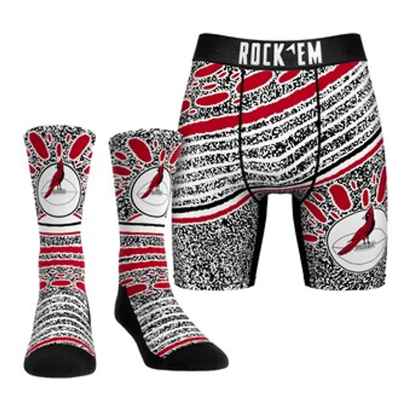 Unisex Rock Em Socks Arizona Cardinals Throwback Splash Underwear and Crew Socks Combo Pack