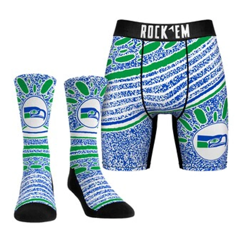 Unisex Rock Em Socks Seattle Seahawks Throwback Splash Underwear and Crew Socks Combo Pack