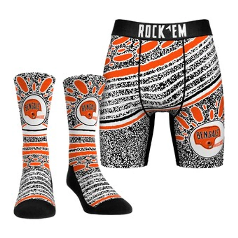 Unisex Rock Em Socks Cincinnati Bengals Throwback Splash Underwear and Crew Socks Combo Pack
